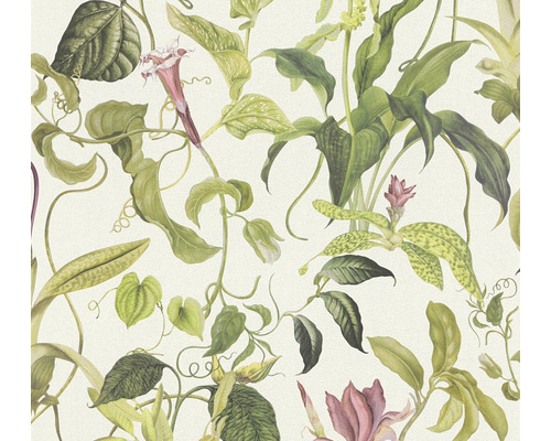 Vliestapete 37988-1 Michalsky 4 - Change is good Dschungelranke creme grün Tapete mit botanischem Muster von Blättern und Blüten