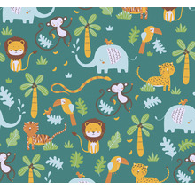 Illustration mit Dschungeltieren und Pflanzen im Cartoon-Stil