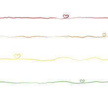 Illustration avec quatre lignes colorées et symboles de cœur