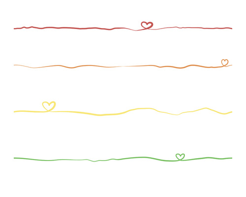 Illustration avec quatre lignes colorées et symboles de cœur