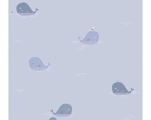 Papier peint avec baleines et mouettes pour chambre d''enfant