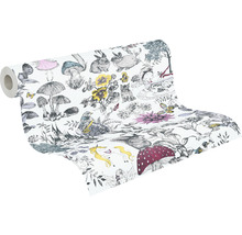Tapetenrolle mit Märchenmotiven, inklusive Pilze, Tiere und Blumen