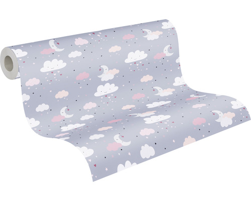 Rouleau de papier peint avec motif de nuages, de lunes et d''étoiles
