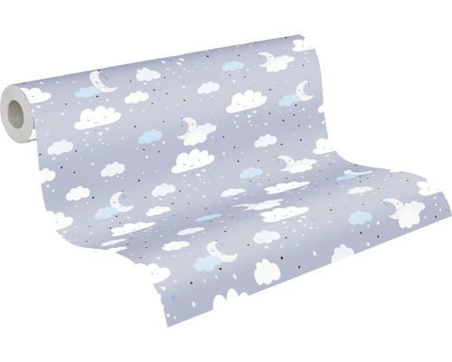 Rouleau de papier peint avec motif nuages, lune et étoiles