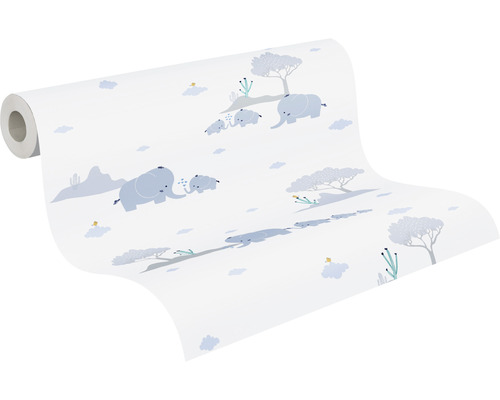 Rouleau de papier peint avec motif d''éléphants et paysage désertique