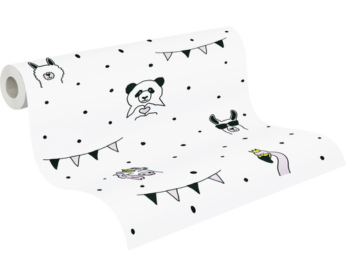 Tapetenrolle mit Tierzeichnungen und Punktmuster