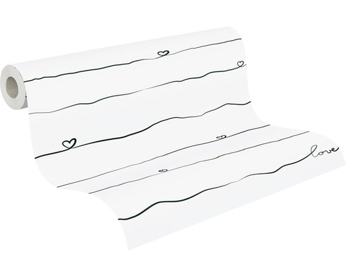 Rouleau de papier peint avec motif de cœur et lettrage