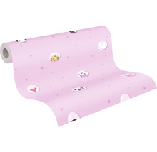 Rosa Tapete mit Tiermotiven und Sternen