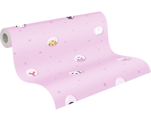 Rosa Tapete mit Tiermotiven und Sternen