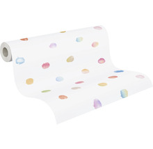 Rouleau de papier peint avec des points multicolores sur fond blanc