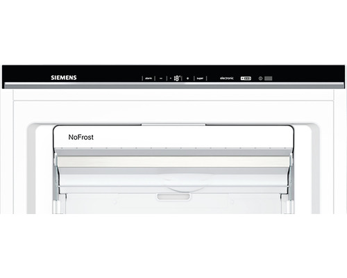 Intérieur du réfrigérateur Siemens avec fonction NoFrost et affichage électronique de la température