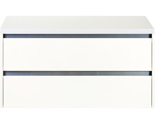 Waschtischunterschrank Sanox Dante BxHxT 100 x 53 x 45,7 cm Frontfarbe weiss hochglanz mit Waschtischplatte Waschtischunterschrank Sanox Dante BxHxT 100 x 53 x 45,7 cm Frontfarbe weiss hochglanz mit Waschtischplatte
