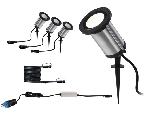 Set de spots de jardin avec piquet de terre, transformateur et câble de connexion