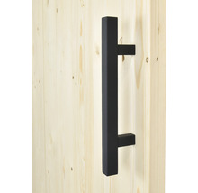 Poignée de porte en tube carré sur porte en bois
