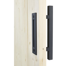 Ferrure de porte coulissante en métal sur un vantail de porte en bois