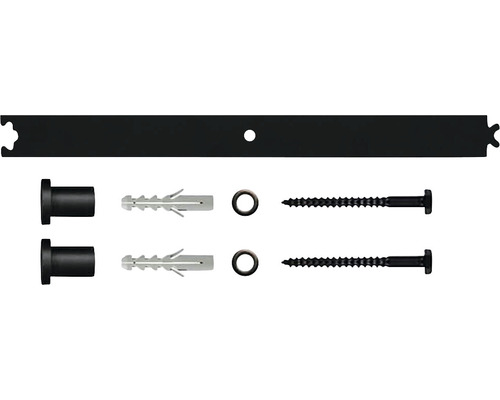 Kit de montage pour système de porte coulissante comprenant rail, chevilles, vis et capuchons