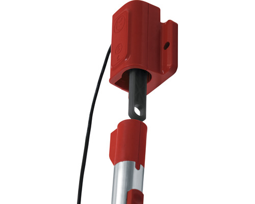 Vue détaillée d''une tige télescopique rouge avec mécanisme de verrouillage