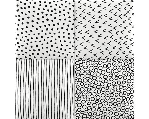 Motif de tissu carré avec des points, des lignes, des crochets et des cercles