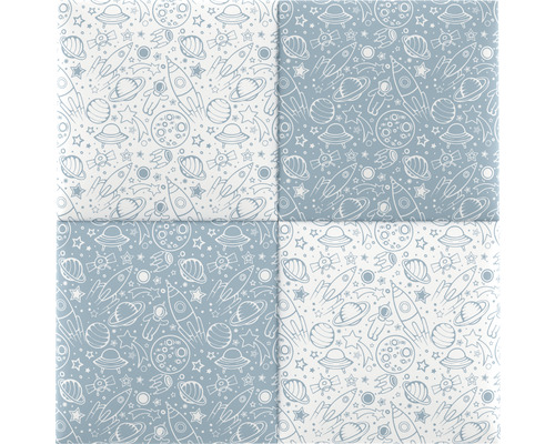 Carreaux carrés avec motif spatial avec fusées, planètes et étoiles