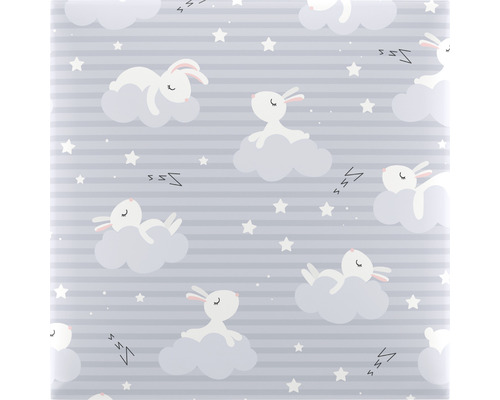 Papier peint avec des lapins, des nuages et des étoiles