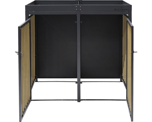 Cache-poubelle avec deux portes ouvertes et le logo Westhmann