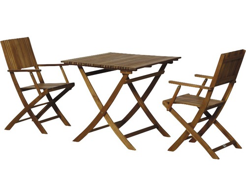 Ensemble de meubles de jardin Falun fauteuil pliant 2 places 3 pces marron Ensemble de jardin avec table pliante et deux chaises pliantes en bois