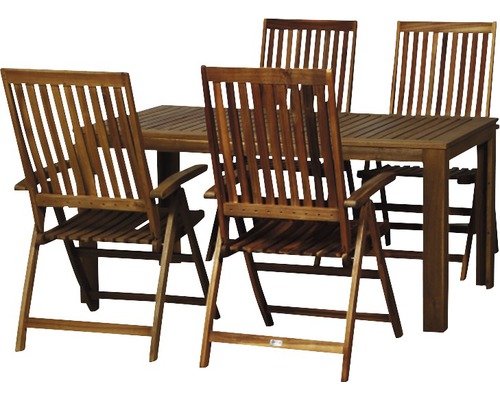 Ensemble de meubles de jardin Paleros fauteuil pliant 4 places 5 pces marron Table de jardin avec quatre chaises en bois