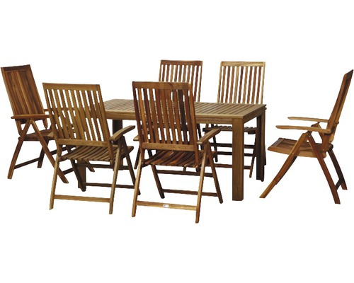 Ensemble de meubles de jardin Paleros fauteuil pliant 6 places 7 pces marron Table de jardin avec six chaises de jardin en bois