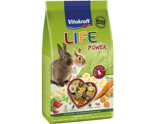 Vitakraft Life Nagerfutter für Zwergkaninchen, 600 g Vitakraft Life Power Zwergkaninchenfutter Packung