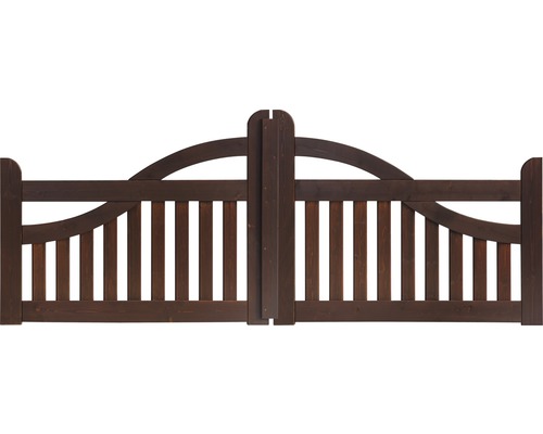 Portail double Konsta Bogen sans fraisage pour serrure 300 x 95 cm marron Portail de jardin en bois avec arc