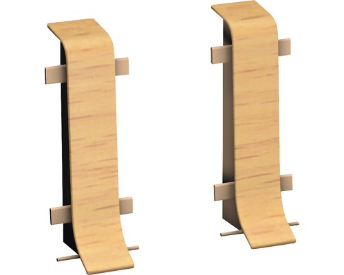 Connecteur Prinz pour plinthe goulotte à clipser hêtre 50 mm Deux butées de butoir en bois pour fixation murale