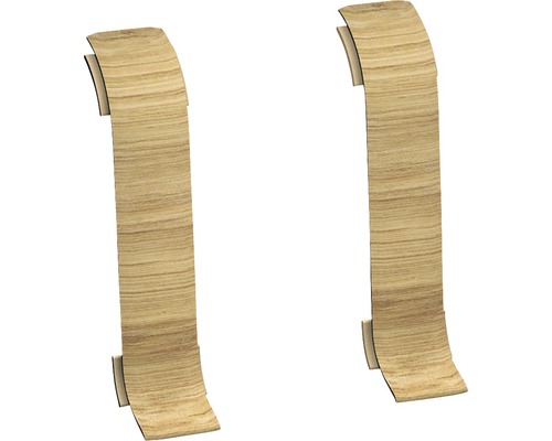 Connecteur Prinz pour plinthe goulotte chêne rustique 60 mm Deux joues de meuble avec décor bois