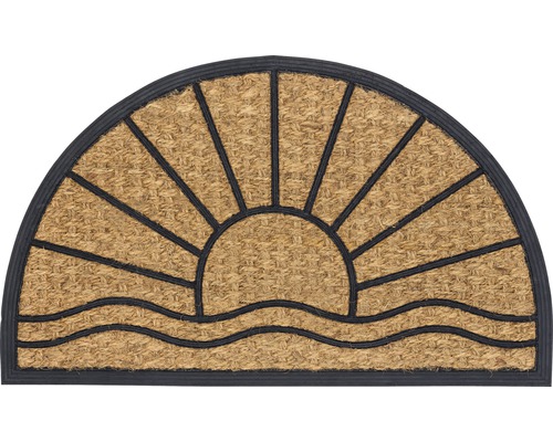 Paillasson en fibre de noix de coco/caoutchouc semi circulaire soleil 45x75 cm Paillasson demi-lune en fibre de coco avec motif soleil et vagues