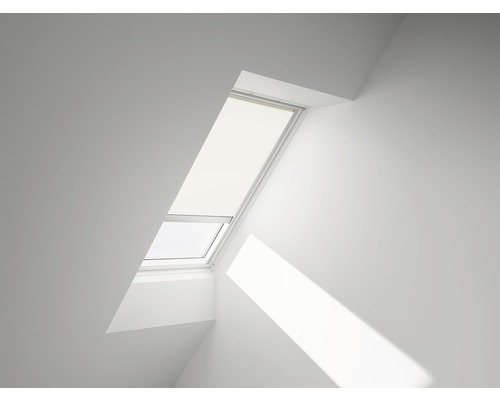 Store tamisant VELUX beige clair uni fonctionnement solaire cadre aluminium RSL S06 1086S