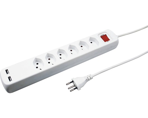 Steckdosenleiste Power Easy 6xT13 weiss mit USB