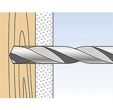 Illustration eines Bohrers, der durch Holz und Mauerwerk bohrt