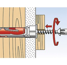 Illustration einer Dübelbefestigung in einer Wand mit Schraube