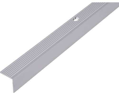 Treppenkantenprofil Alu silber eloxiert 19x19x2 mm, 1 m Treppenkantenprofil aus Aluminium mit Riffelstruktur und Befestigungsloch
