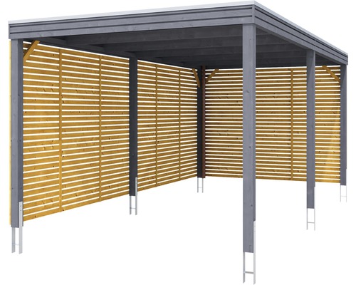 Carport en bois avec paroi à lamelles