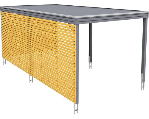 Carport avec protection latérale en lattes de bois