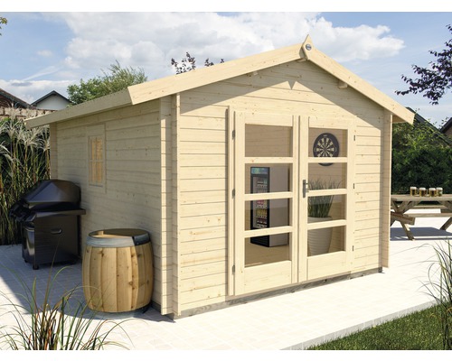 Abri de jardin weka Man Cave Man´s Friend avec plancher et comptoir en bois 380 x 410 cm naturel