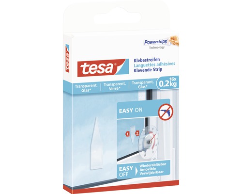 Languettes adhésives tesa® Powerstrips transparent pour verre charge 0.2 kg 16 pces