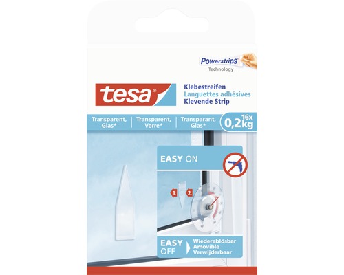 Tesa Powerstrips languettes adhésives pour verre jusqu''à 0,2 kg, 16 pièces