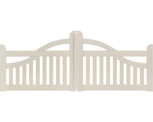 Portillon double Konsta arc sans fraisage de serrure 300 x 95 cm blanc crème Porte battante en bois avec lattes