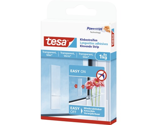 Tesa Powerstrips Klebestreifen für Glas bis zu 1 Kilogramm, 8 Stück Packung