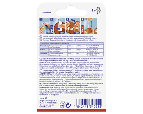 Tesa Klebestreifen Transparent Nachfüllpackung, geeignet für Glas, Acrylglas und Kunststoffe