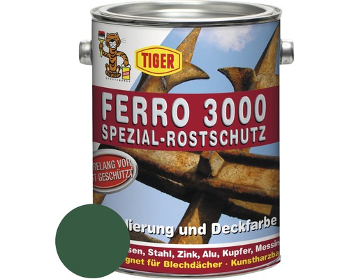 Tiger Ferro 3000 seidenmatt RAL 6005 moosgrün 2,5 l Tiger Ferro 3000 Spezial-Rostschutz Farbe im Farbeimer