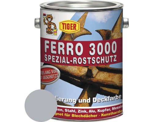 Tiger Ferro 3000 seidenmatt RAL 7001 silbergrau 2,5 l Tiger Ferro 3000 Spezial-Rostschutz Farbeimer