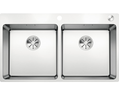 Évier Blanco ANDANO 400/400-IF/A lxp 865x500 mm acier inoxydable satiné 525249 Double évier en acier inoxydable avec système d''évacuation