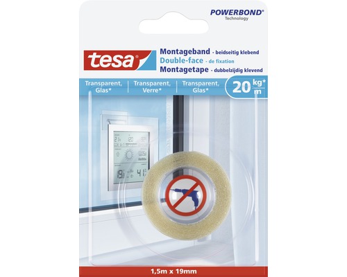 tesa® Montageband transparent für Glas 1.5 m x 19 mm